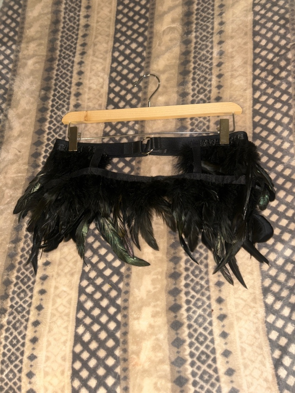 Showgirl dancer Black blue Feather Garter Belt skirt size small medium HOT 🔥🔥